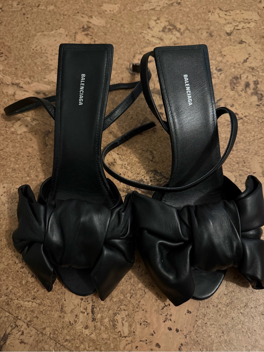 Balenciaga Black Knotted Leather Strappy Heels